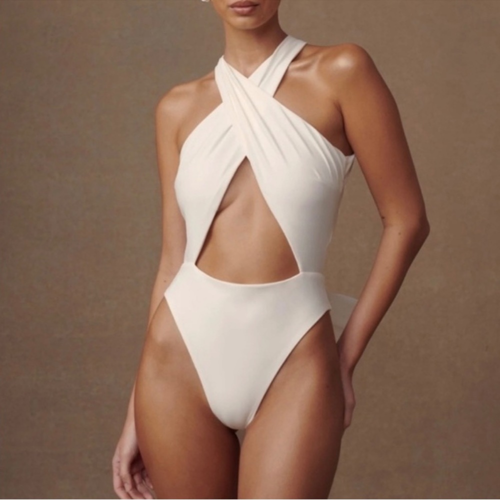 Meshki Tulle Bow Bridal One Piece Swimsuit